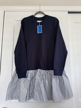 Navy & White Addison Bay Pullover Dress with Striped Skirt